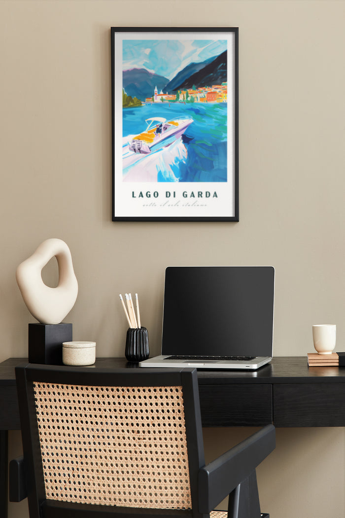 Lago di Garda Vintage Travel Poster in Modern Home Office Decor
