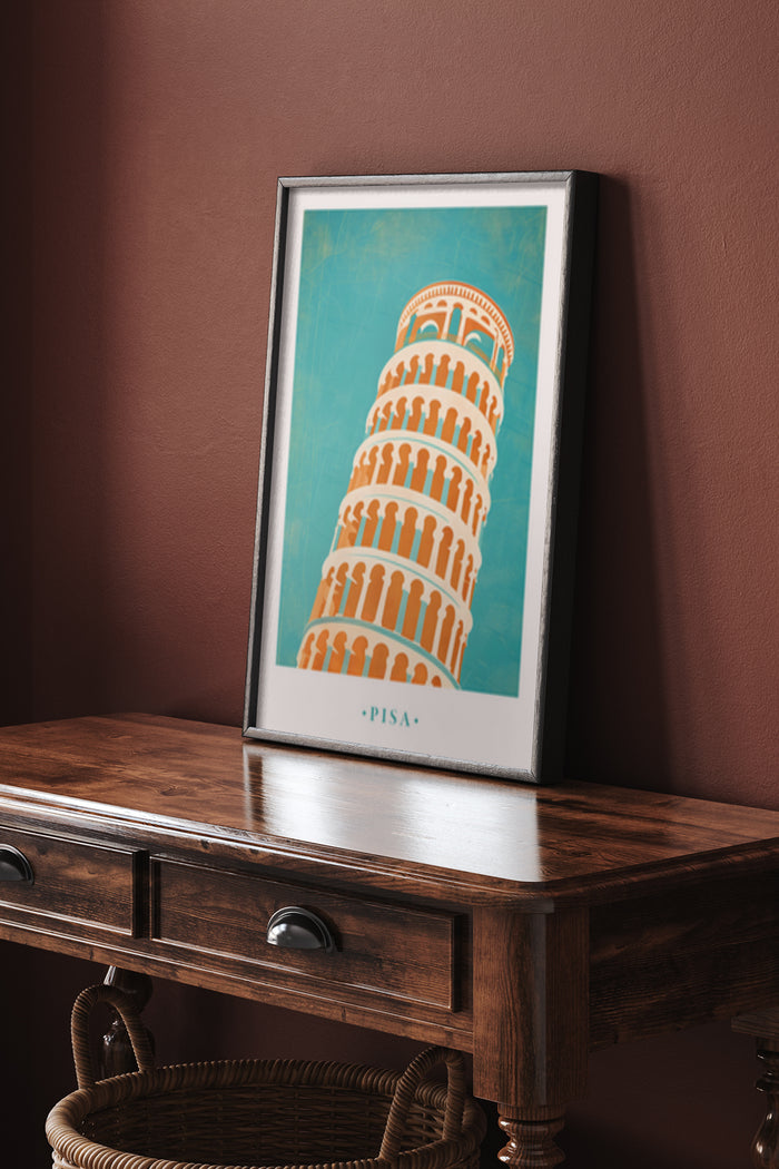 Vintage travel poster of the Leaning Tower of Pisa on display