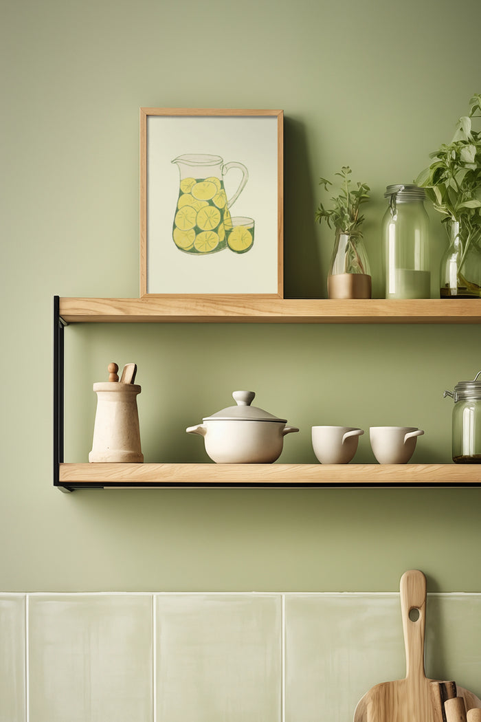 Minimalist lemon pitcher artwork in a kitchen interior setting