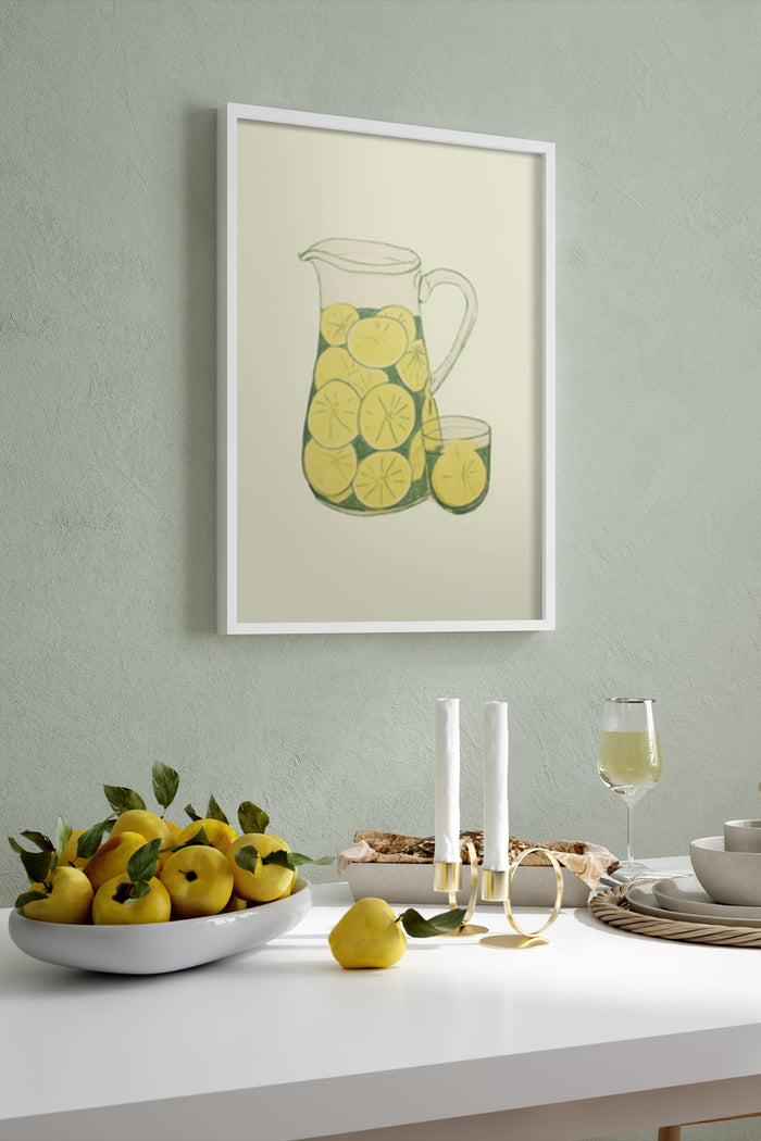Minimalist Lemonade Pitcher and Glass Art Poster in Dining Room Decor