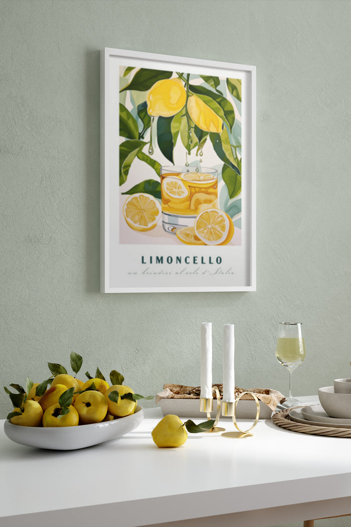 Limoncello Italian Lemon Liqueur Vintage Style Poster on Wall