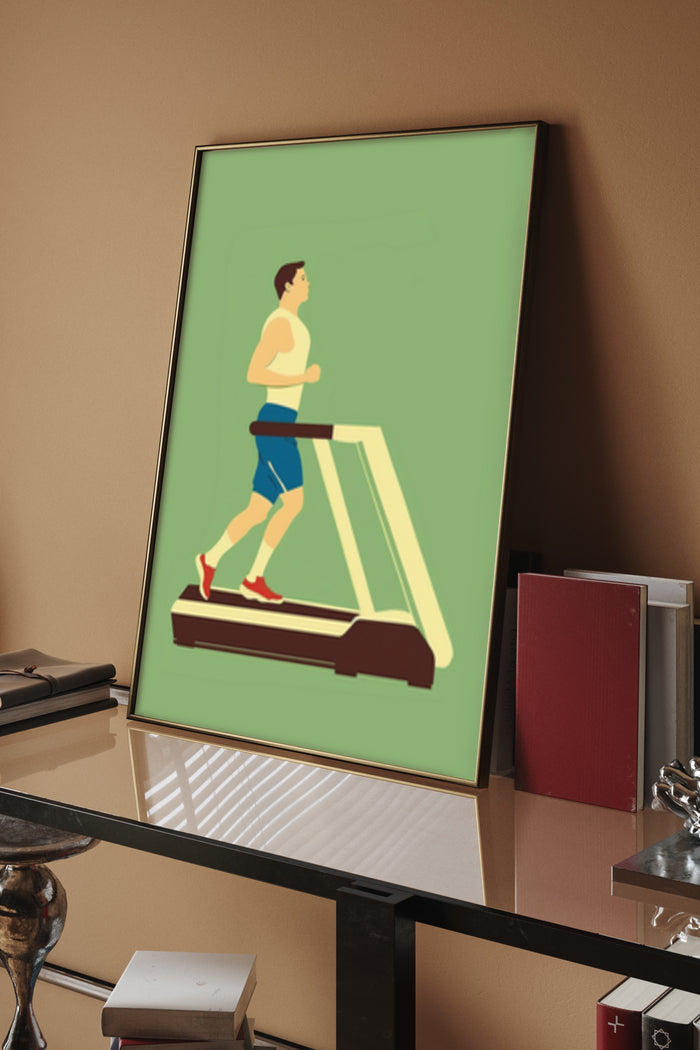Minimalist artwork of a man jogging on a treadmill for home gym decor