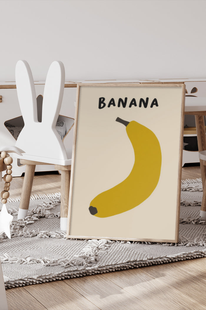 Minimalist Banana Art Poster in Stylish Interior Setting