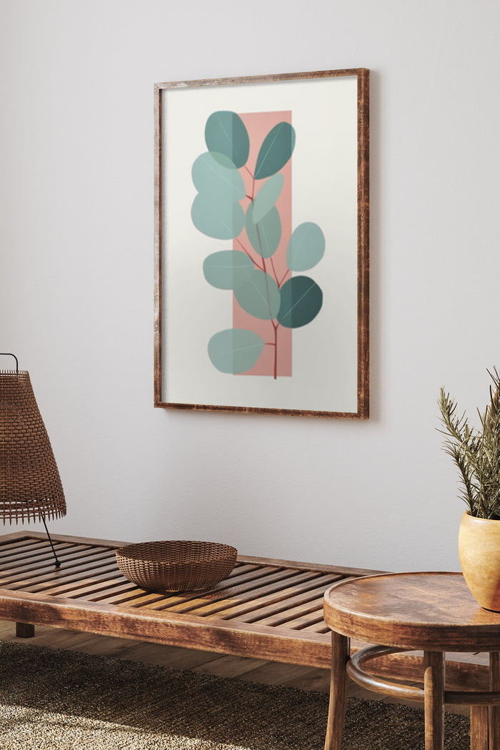 Minimalist botanical artwork poster framed on wall in contemporary interior design setting