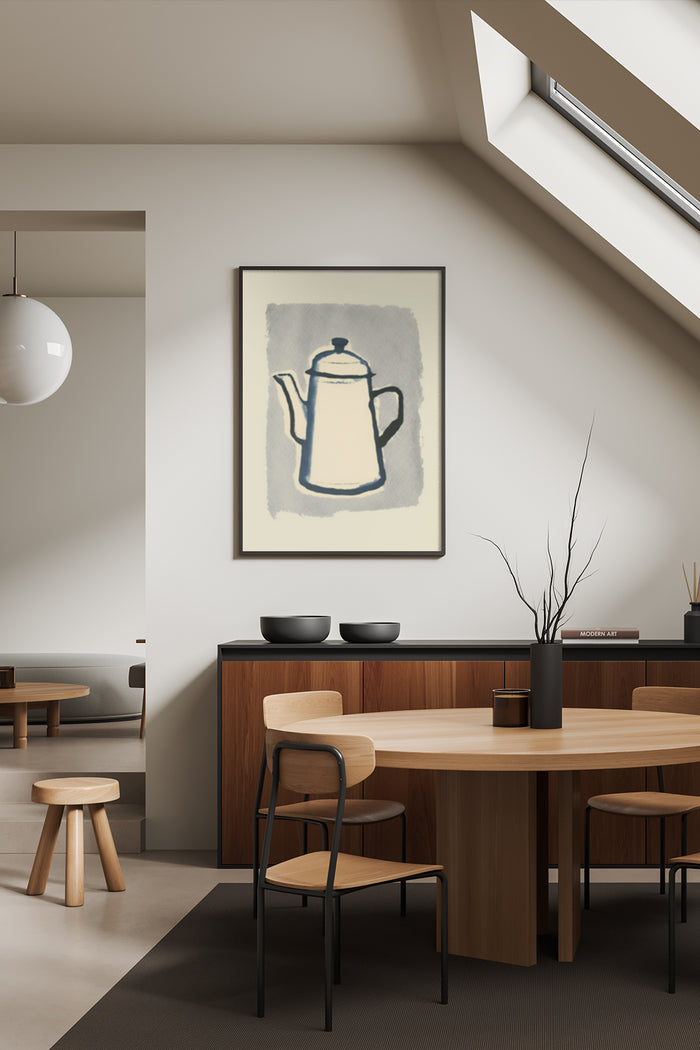 Minimalist coffee pot painting in a contemporary interior setting