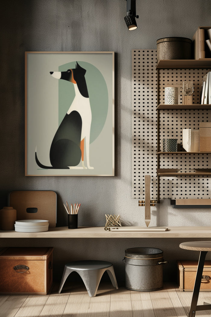 Minimalist Dog Art Poster in a Stylish Modern Interior