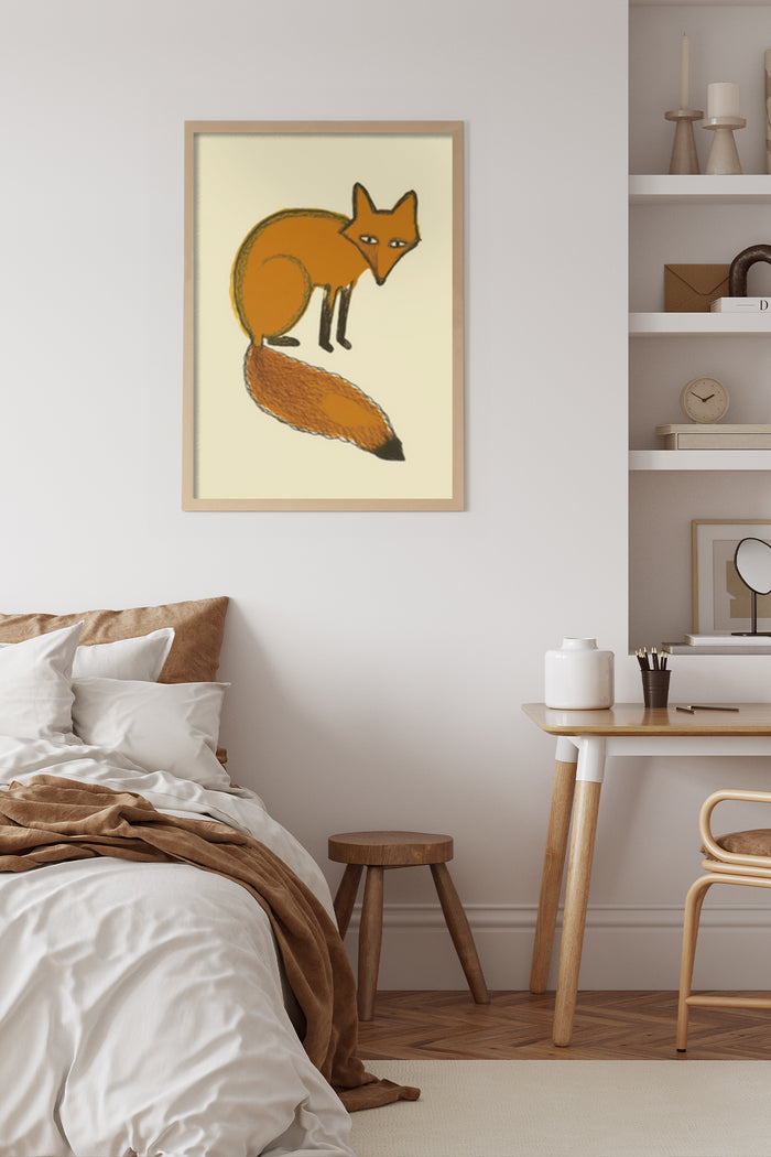 Minimalist Fox Illustration Art Poster for Modern Bedroom Wall Decor