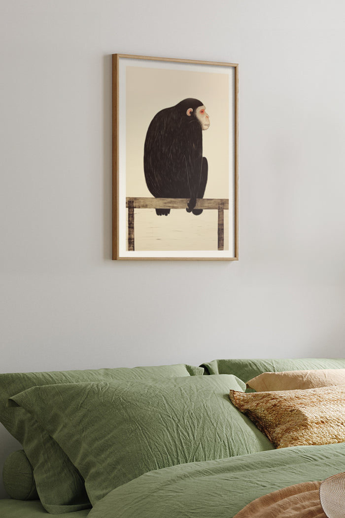 Minimalist Monkey Artwork Poster in a Bedroom Interior