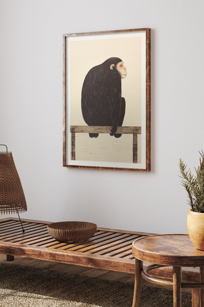 Minimalist Monkey Artwork Poster in Modern Home Interior