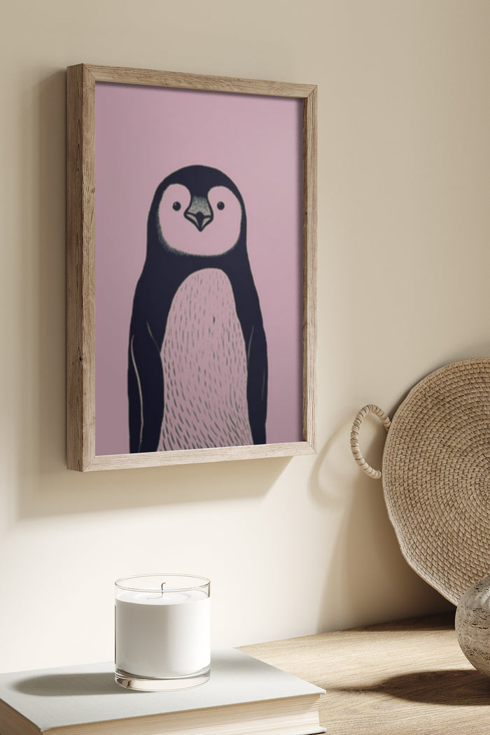 Minimalist Penguin Illustration in Frame for Modern Home Decor