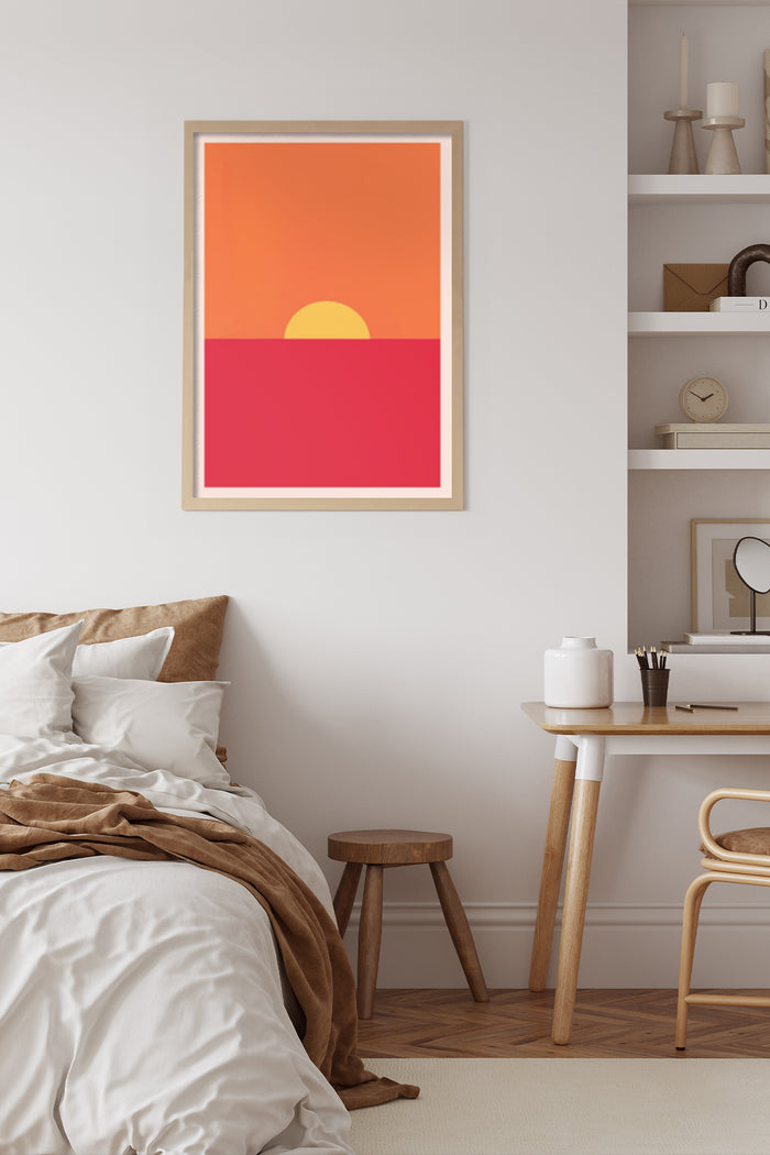 Minimalist Sunset Poster in Bedroom Interior Wall Decor