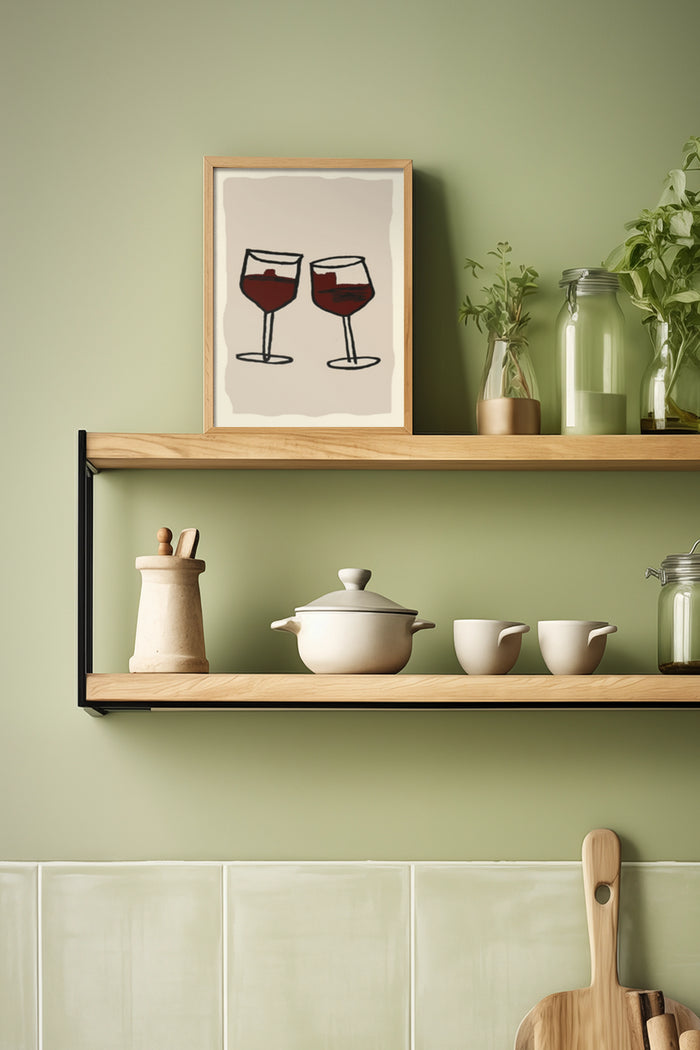 Minimalist Wine Glasses Artwork in a Kitchen Setting Poster