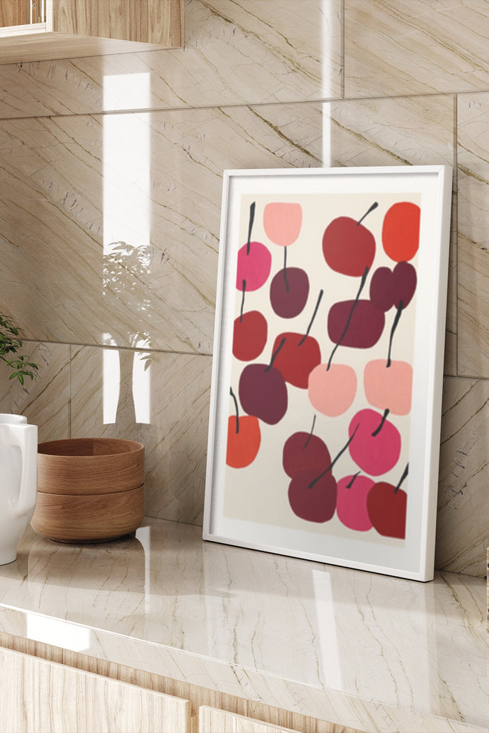 Modern Abstract Cherry Artwork in Stylish Interior Poster