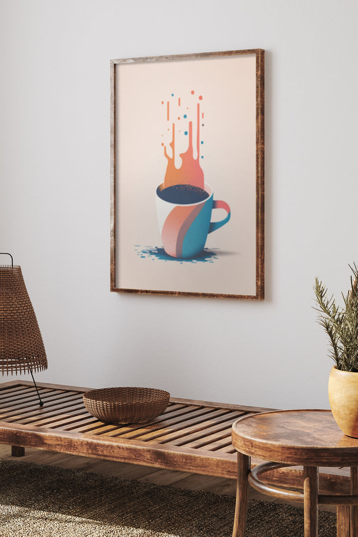 Modern Abstract Coffee Cup Splash Artwork Poster in Home Decor Setting