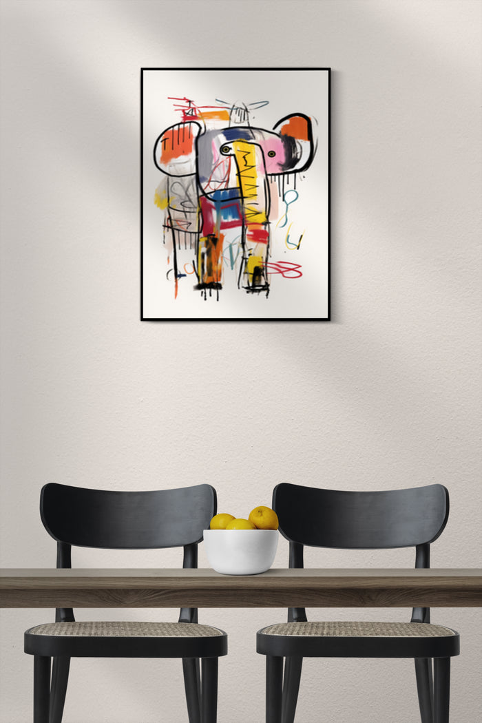 Abstract modern elephant artwork displayed in a stylish interior setting