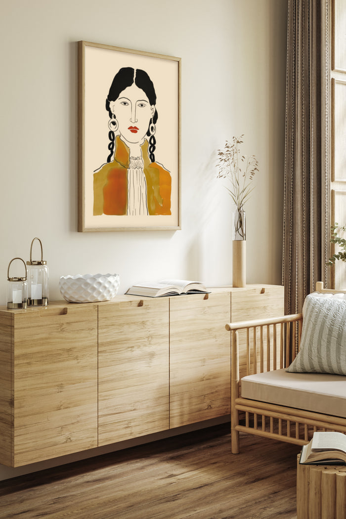 Abstract Female Portrait Painting Poster in Modern Living Room Decor