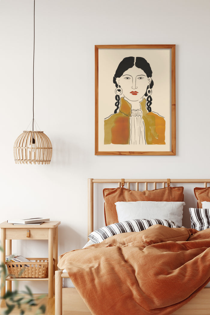 Modern Abstract Female Portrait Artwork Poster in Bedroom Interior