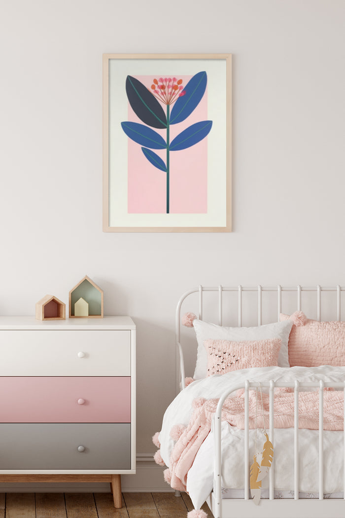 Modern Abstract Floral Art Poster in Bedroom Interior Decor