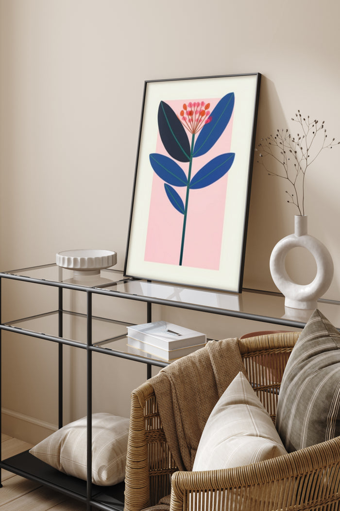 Contemporary abstract floral art poster in a chic interior setting