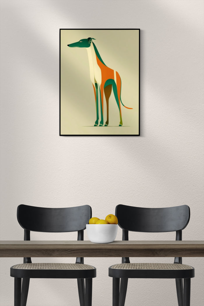 Stylized Modern Abstract Greyhound Dog Artwork Poster in Interior Setting