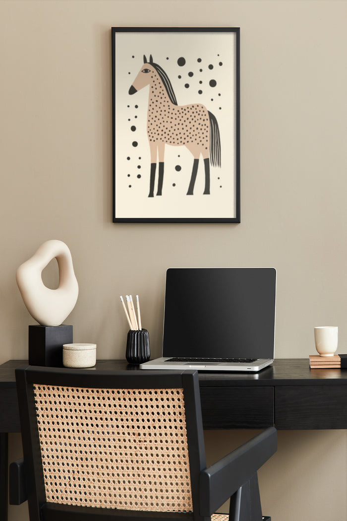 Abstract Horse Illustration Poster in Stylish Home Office Setup