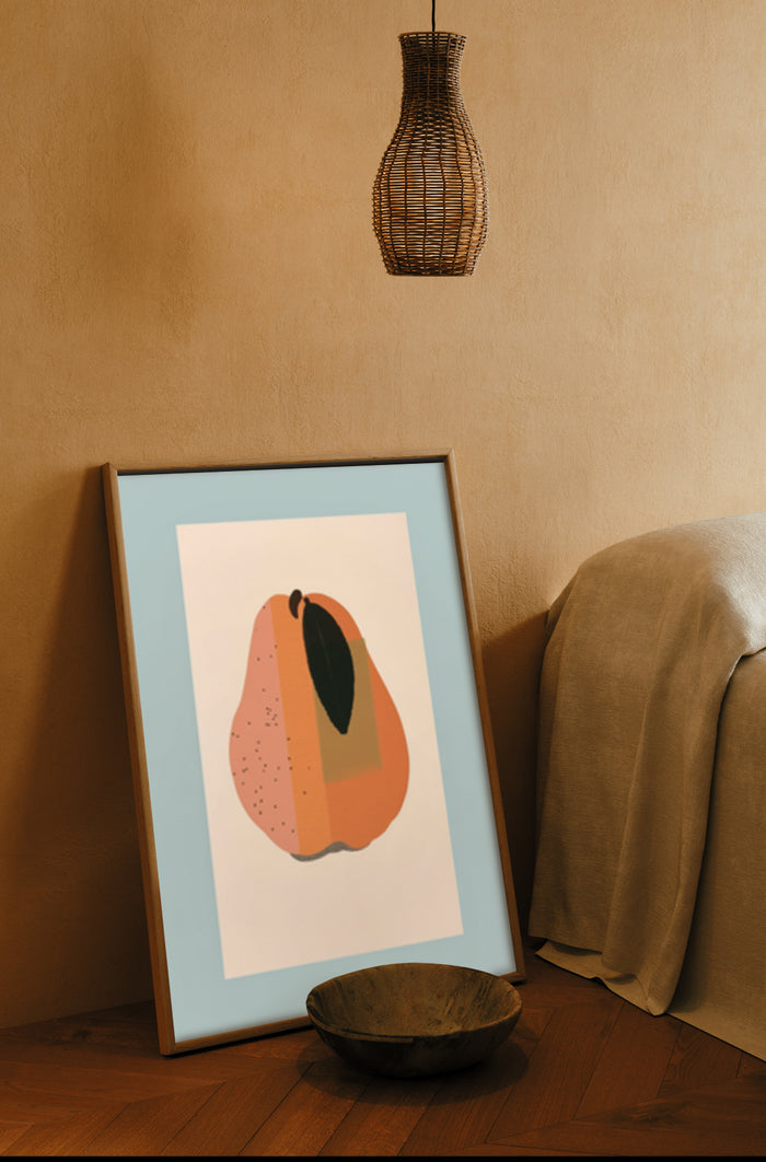 Abstract pear illustration poster in modern home interior