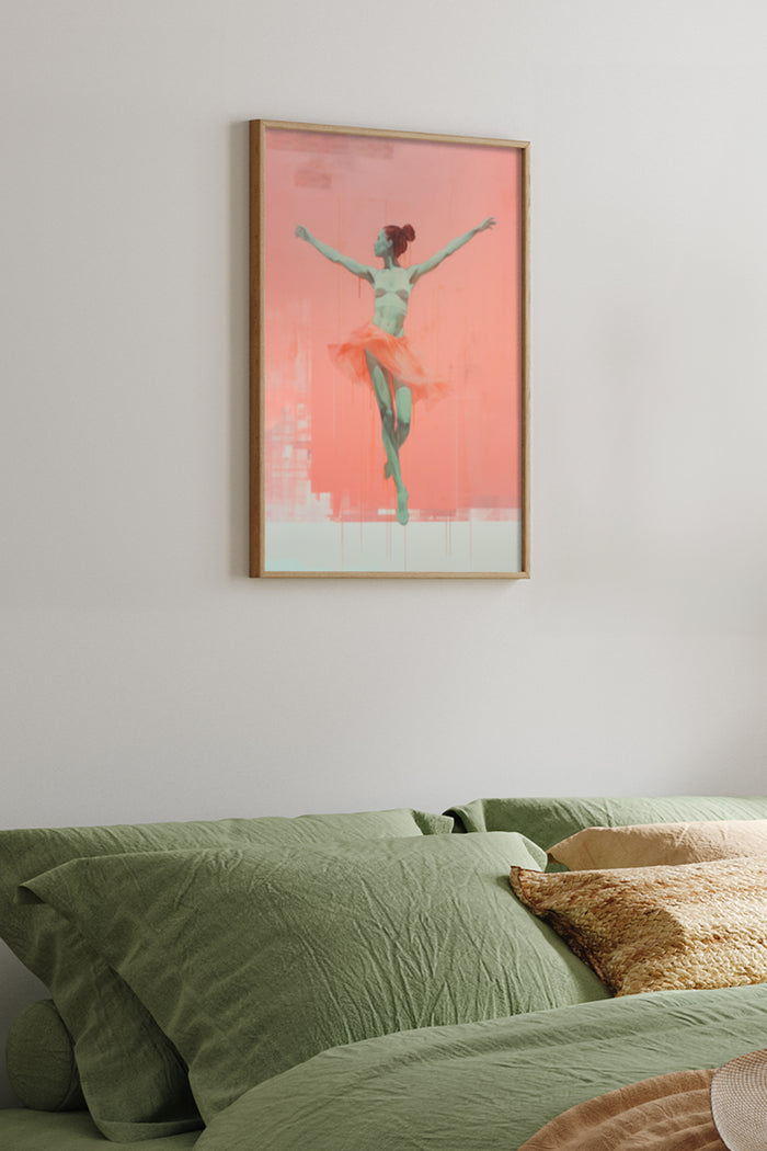 Abstract Modern Ballet Dancer Art Poster in Bedroom Decor Setting