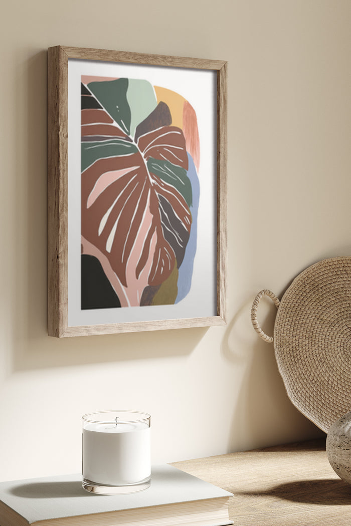 Modern Botanical Art Poster Featuring Tropical Leaf Design in Home Decor Setting
