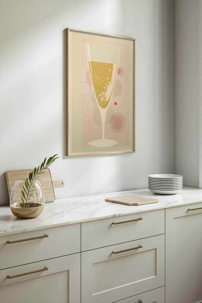 Modern champagne glass poster in a chic kitchen setting for home decor