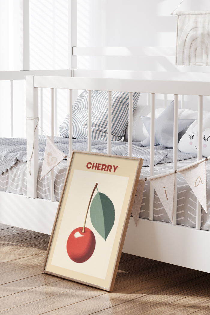 Contemporary Cherry Artwork Poster Placed in a Stylish Nursery Interior
