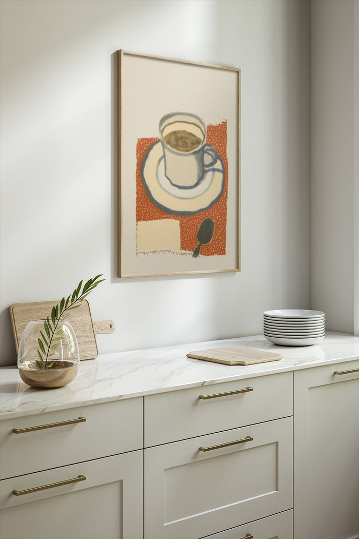 Modern Coffee Cup Artwork Poster in Stylish Kitchen Interior