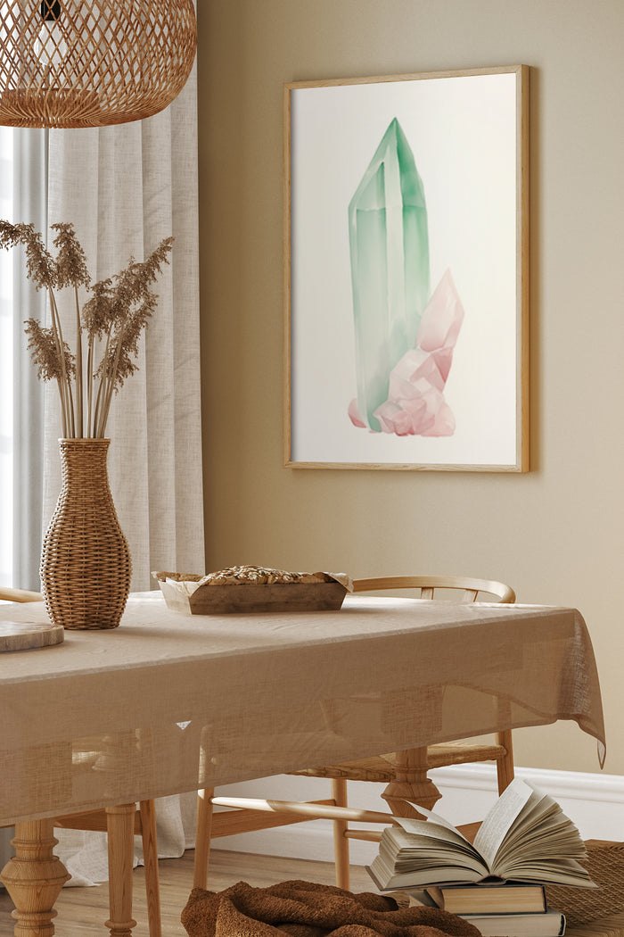 Contemporary crystal art poster elegantly displayed in a cozy home interior