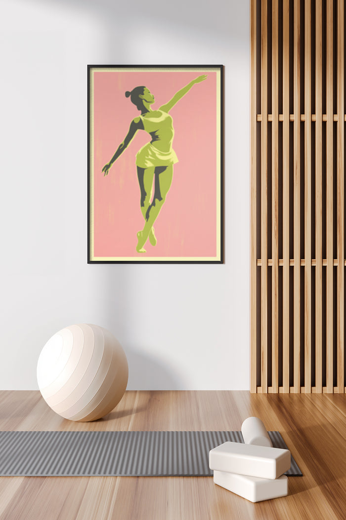 Contemporary dance poster featuring a female dancer silhouette in green on pink background