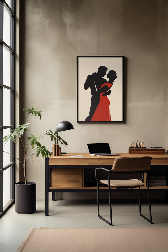 Modern Dancing Couple Silhouette Poster in Minimalist Office Interior