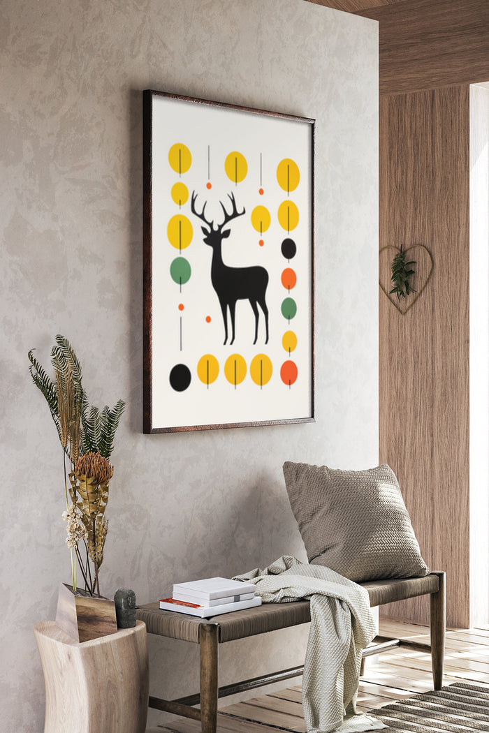 Modern Deer Art Poster with Colorful Abstract Forest Design