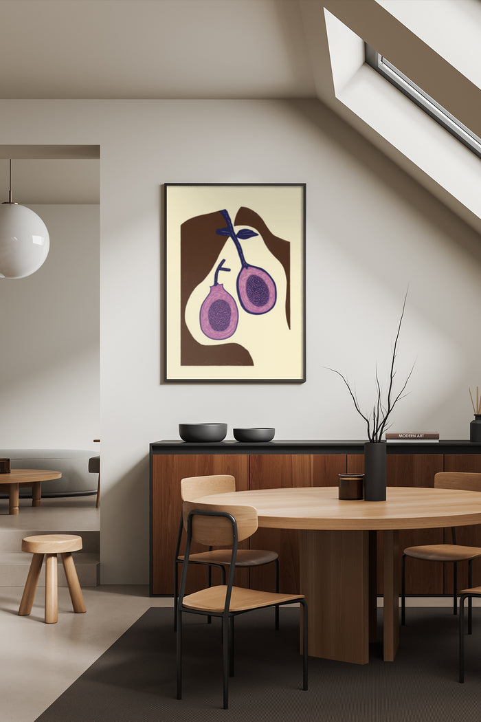 Contemporary fig fruit illustration poster framed on a dining room wall