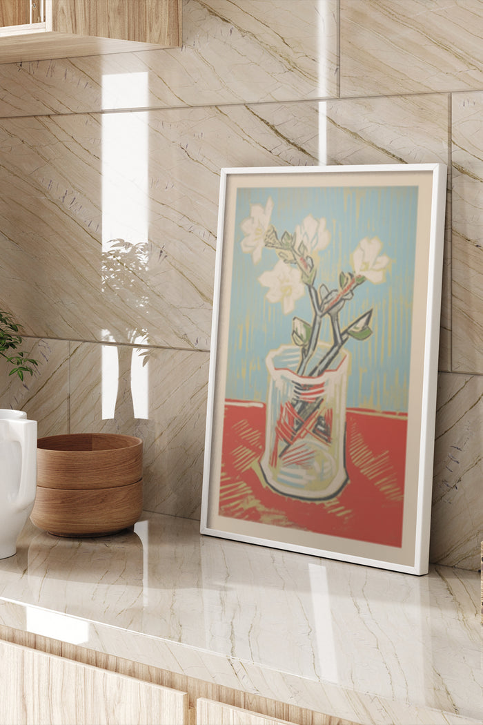 Contemporary Floral Poster Artwork with Flowers in Glass Vase