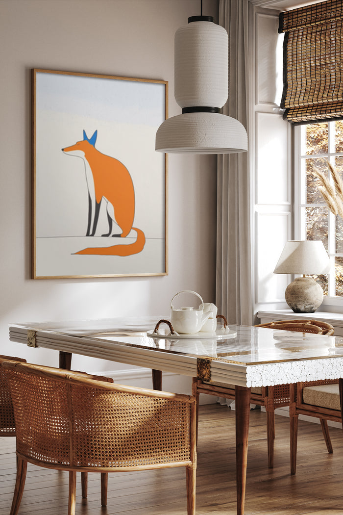 Stylish modern fox artwork in a contemporary dining room setting