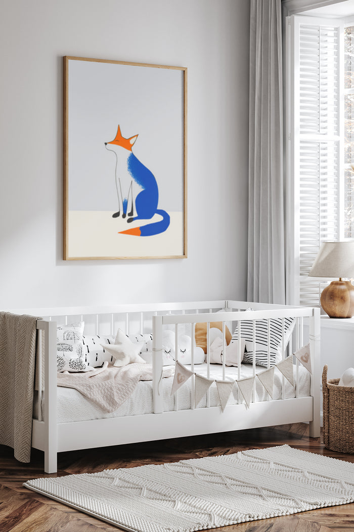 Contemporary fox illustration art print in nursery room