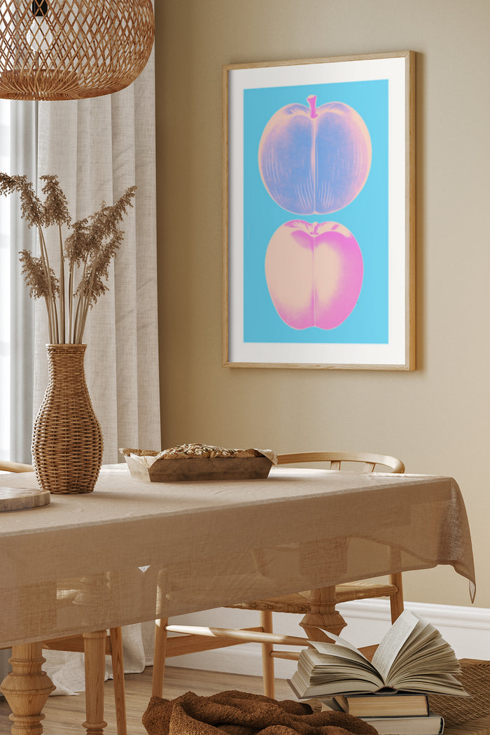 Modern pop art style fruit poster in home interior setting