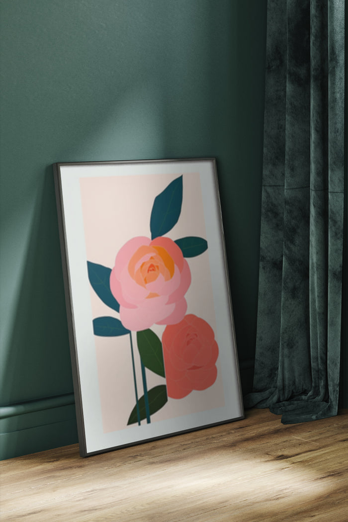 Stylized modern geometric rose poster in a chic interior setting