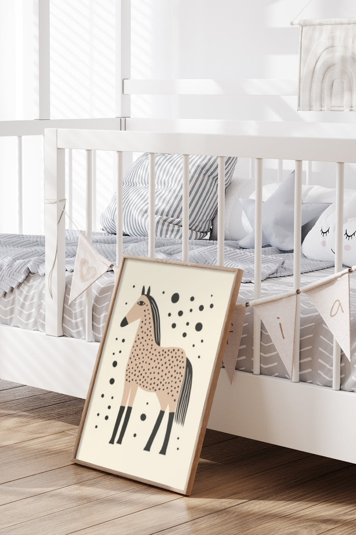 Contemporary horse artwork in nursery room setting poster