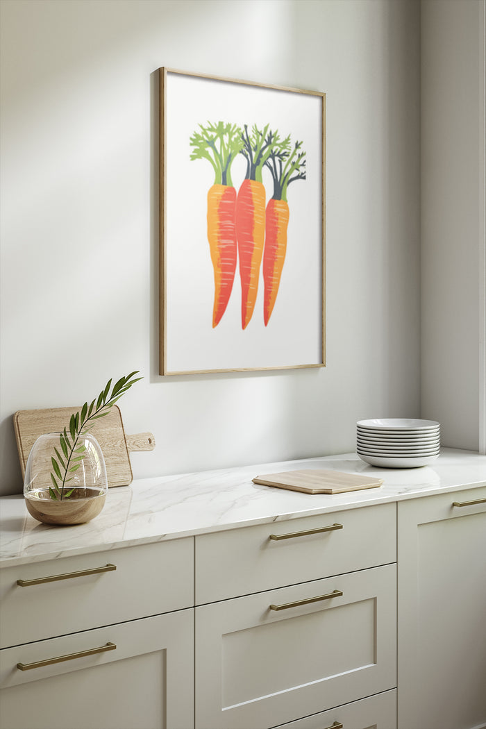 Contemporary carrot illustration poster in a modern kitchen interior