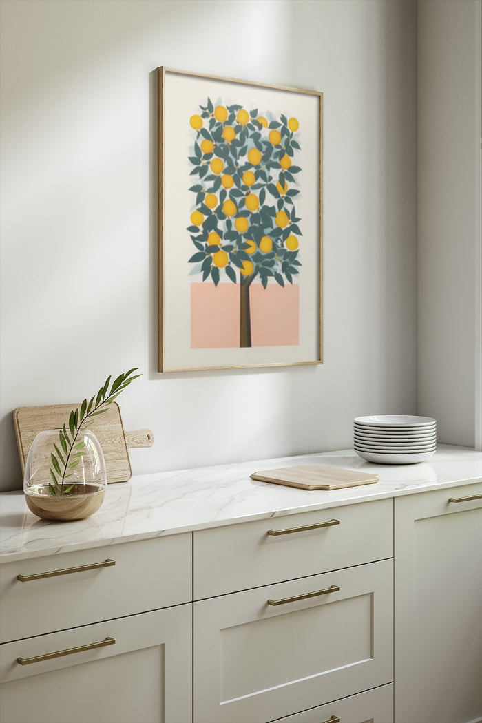Modern lemon tree poster in stylish kitchen setting