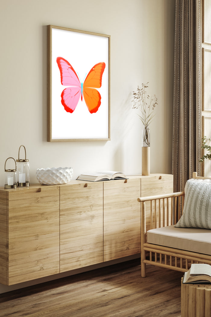 Colorful butterfly poster in a contemporary living room setting