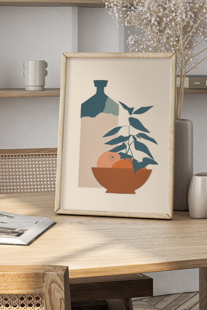 Modern minimalist art poster with stylized plant in terracotta pot