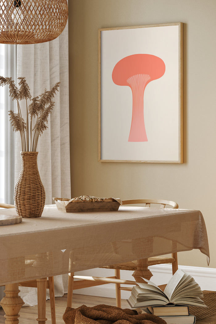 Modern minimalist mushroom poster in a contemporary dining room setting