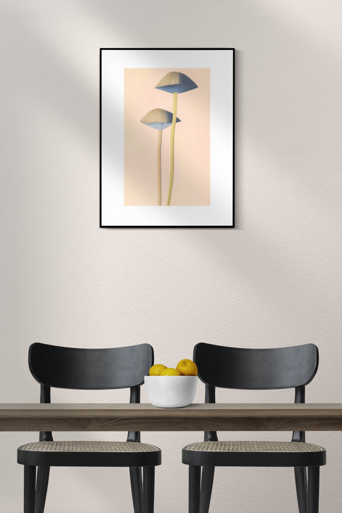 Contemporary mushroom artwork on poster in modern interior setting