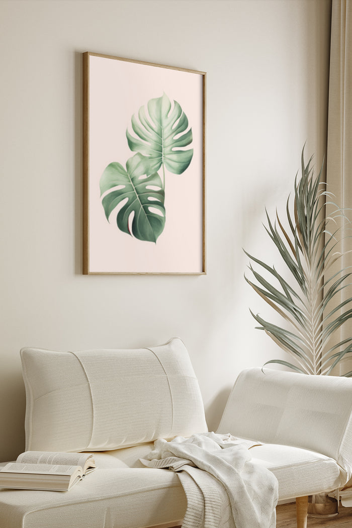 Elegant Monstera Leaf Poster in Wooden Frame for Contemporary Home Decor