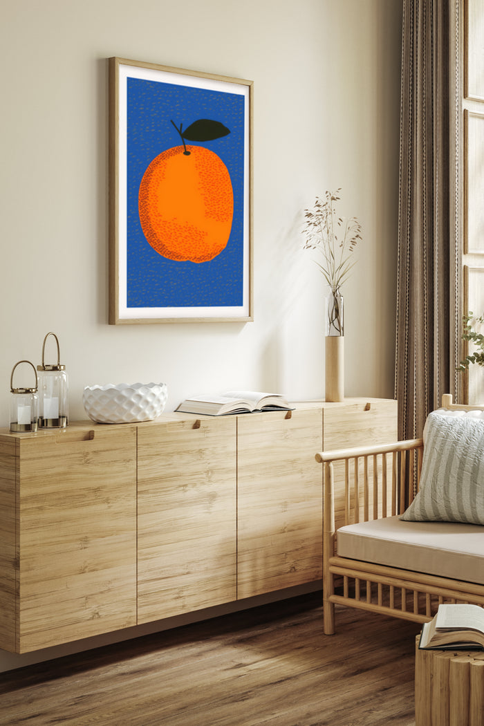 Modern Orange Art Print Poster Framed in a Stylish Living Room Interior